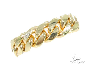 Men's 10k gold Miami Cuban link ring, 6.5mm wide, high-polish interlocking oval links – front angle
