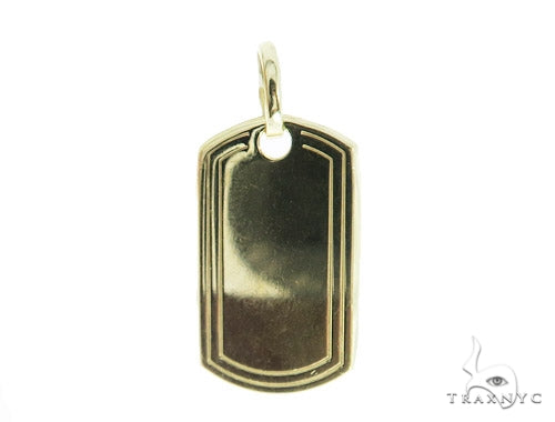 10k yellow gold men's dog tag pendant with smooth polished finish and double border design