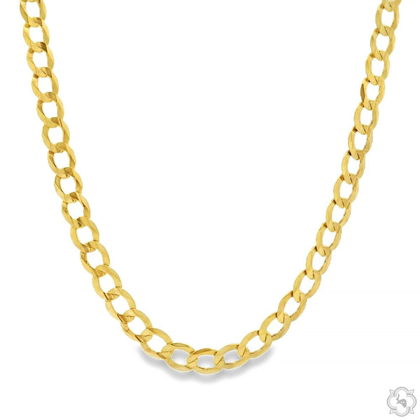 20-inch 10k yellow gold hollow curb link chain with 3.5mm thick links for men.