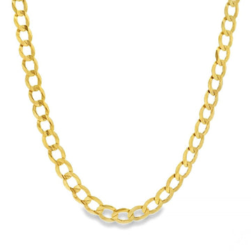 10k yellow gold hollow curb link chain 3.5mm wide, flat-lay showing uniformly twisted links