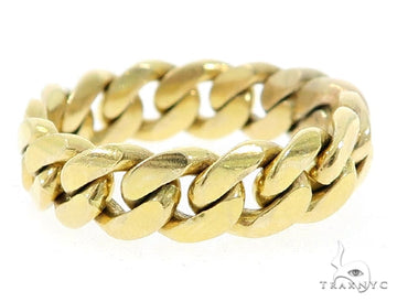 Men's 10k gold 8mm Miami Cuban link ring, top-down view showing interlocked link pattern