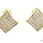 Yellow gold square men's earrings with pavé-set diamonds.