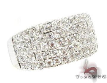 Men's white gold 5-row ring with pave-set round diamonds