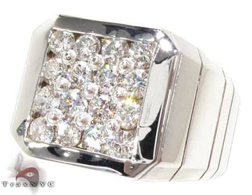 Men's white gold ring with square cluster of prong-set round diamonds