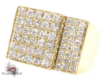 Yellow gold men's Clavdios ring with rectangular pave diamond face in two sections