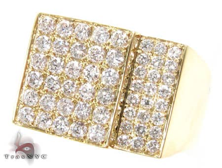 Yellow gold men's Clavdios ring with rectangular pave diamond face in two sections