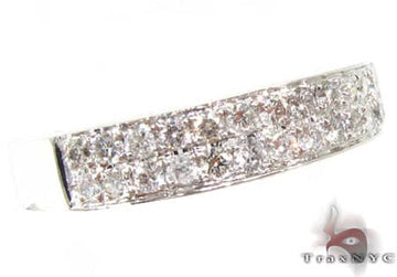 White gold band with two rows of sparkling pavé-set diamonds, sleek and polished finish.