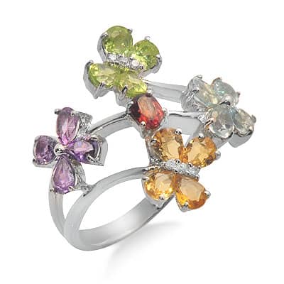 White Gold Multi Colored Gemstone Flower Ring 14883 - Image 1
