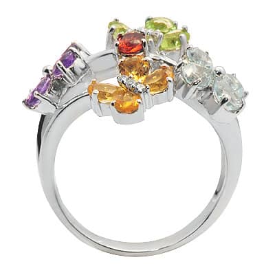 White Gold Multi Colored Gemstone Flower Ring 14883 - Image 2