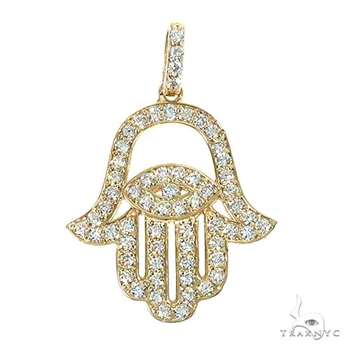 14K yellow gold Hamsa pendant with pave diamond detailing and diamond bail