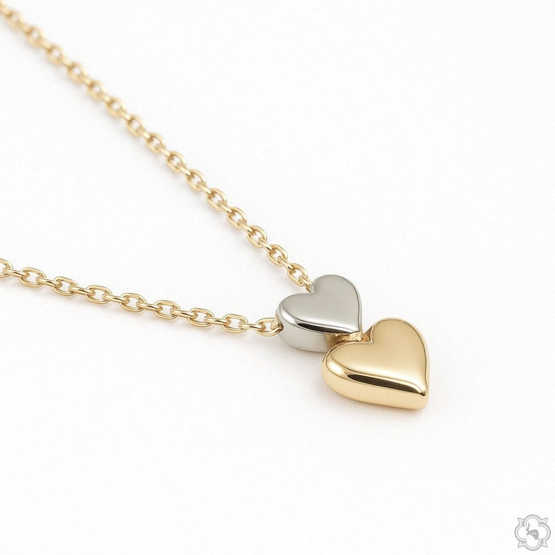 14K 2 Tone Gold Double Heart Necklace 66683 - Image 2