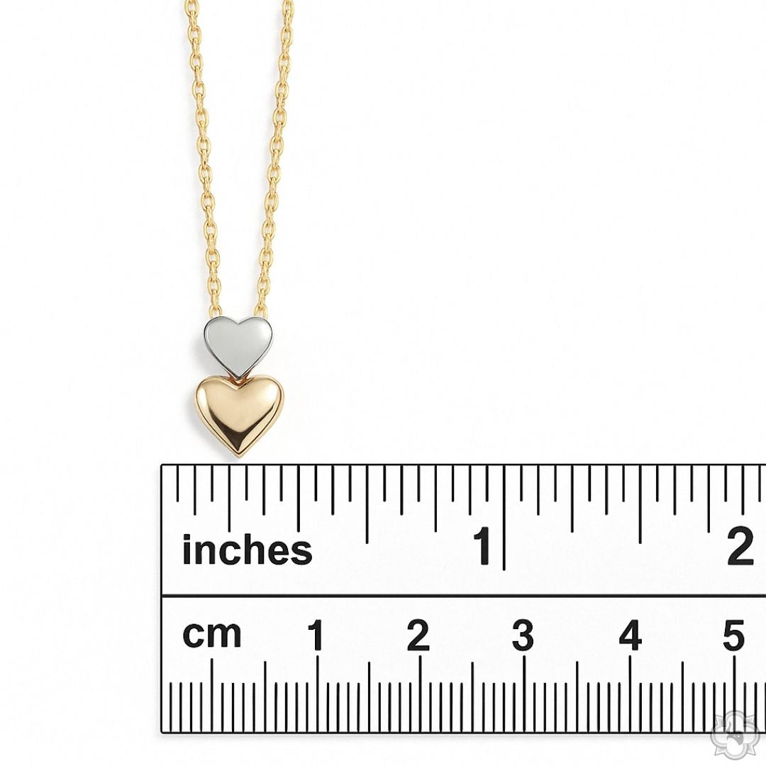 14K 2 Tone Gold Double Heart Necklace 66683 | TraxNYC