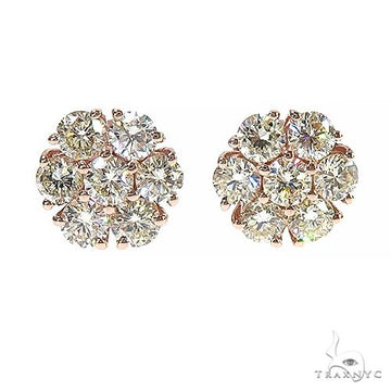 14K rose gold flower earrings with clustered sparkling diamonds, elegant floral design.