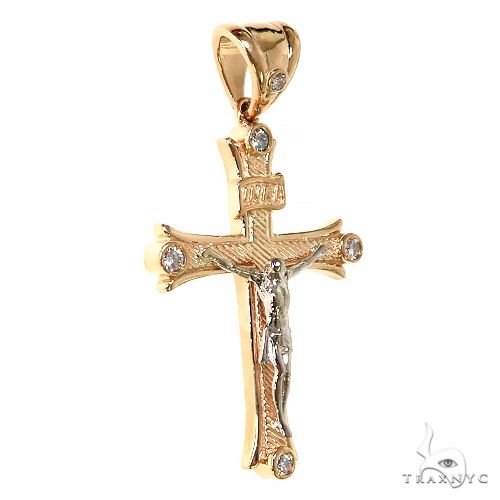 14K Gold 2 Tone Solid Yellow Gold Cross Crucifix 67415 - Image 2