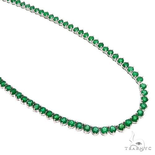 14K Gold 3 Prong Emerald Tennis Chain, view 4