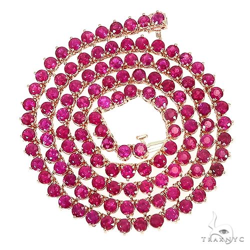 Fusee Chain Ruby 14K Gold 3 Prong Ruby Tennis Chain 66795 | TraxNYC
