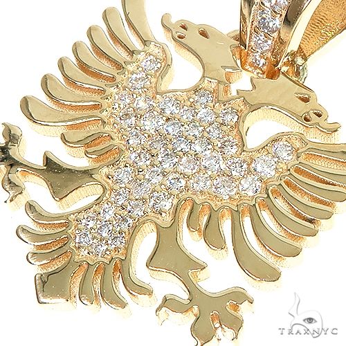 14K Gold Albanian Eagle Diamond Pendant 66548 - Image 4