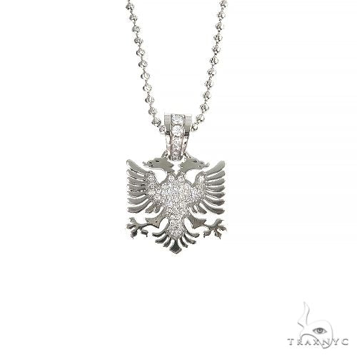 14k gold Albanian double-headed eagle diamond pendant set in yellow, rose, and white gold – front detail view
