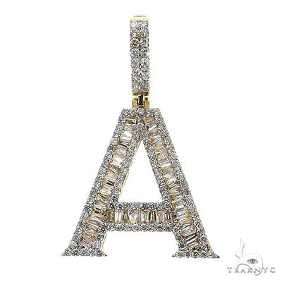 14K Gold Baguette Diamond Initial Letter