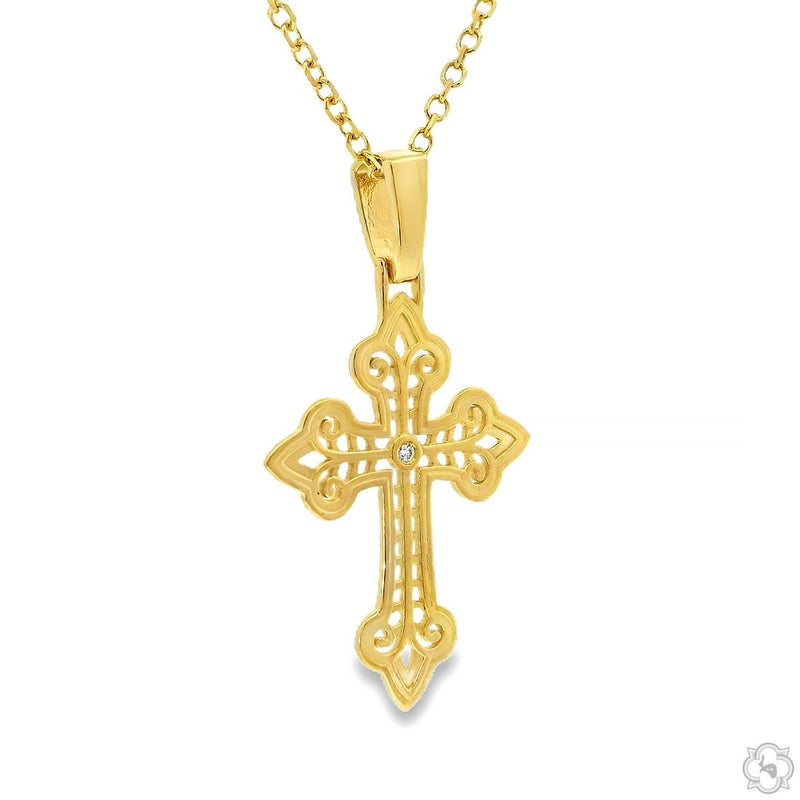 14K Gold Bezel Cross Crucifix Pendant Set 63778 - Image 2