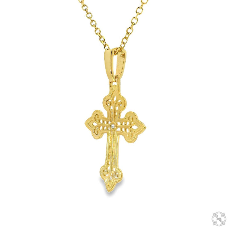 14K Gold Bezel Cross Crucifix Pendant Set 63778 - Image 4