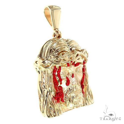 14K yellow gold Jesus face pendant with blood drip detail men's religious jewelry