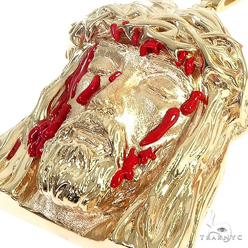 14K Gold Large Blood Dripping Jesus Face  Pendant 66481 - Image 5