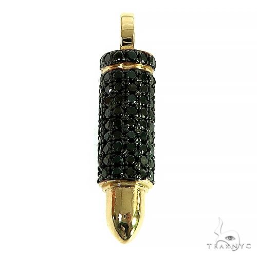 14k gold black diamond bullet pendant – pavé-set round black diamonds on bullet-shaped yellow gold body, front view