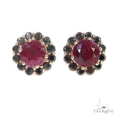 14K Gold Black Diamond Ruby Earrings 66646 - Image 1