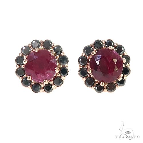 14K Gold Black Diamond Ruby Earrings 66646 - Image 1