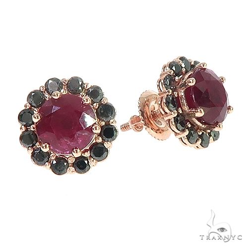 14K Gold Black Diamond Ruby Earrings 66646 - Image 2