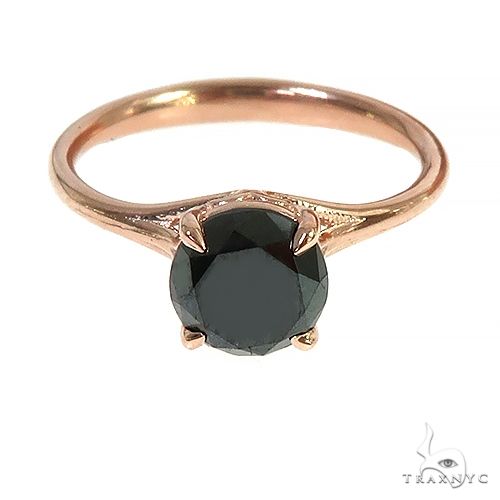 14K Gold Black Diamond Solitaire Engagement Ring 66431 - Image 2
