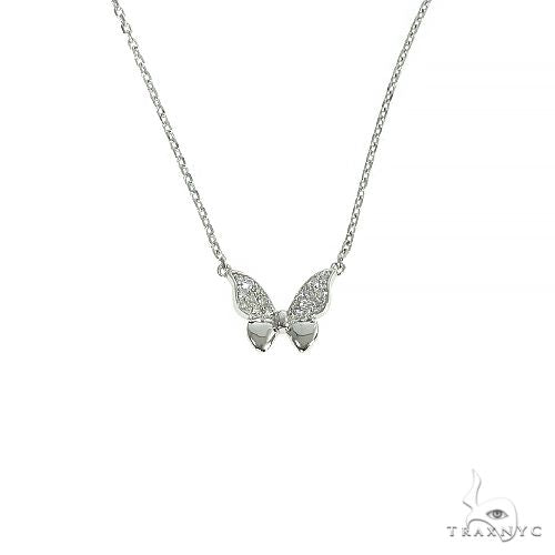14K white gold butterfly necklace with diamond accents on delicate chain