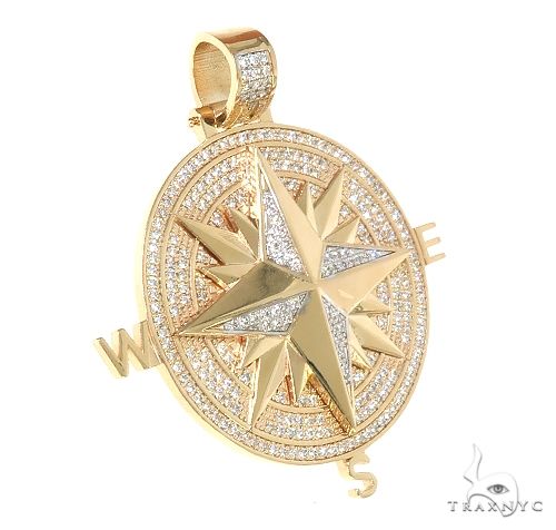 14K yellow gold compass pendant with diamond accents and polished compass points