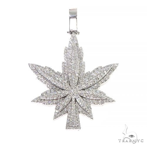 14K gold custom weed leaf pendant with diamond accents, front-facing detail view