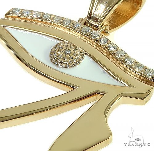 14K Gold Custom Made Diamond Eye Of Horus Pendant 66451 - Image 4