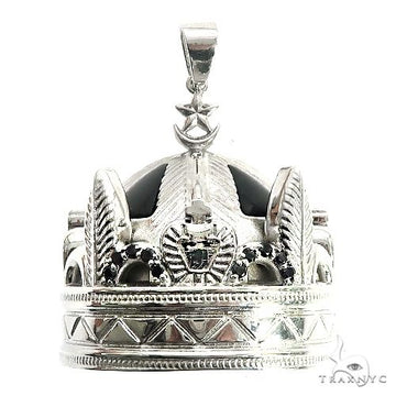 14K Gold Custom Made Onyx and Black Diamond Crown Pendant 66653 - Image 1