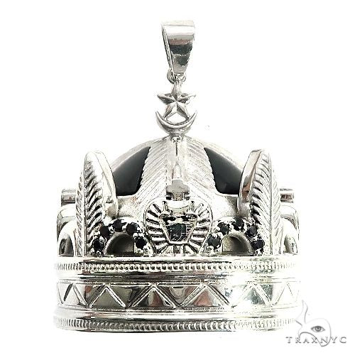 14K Gold Custom Made Onyx and Black Diamond Crown Pendant 66653 - Image 1