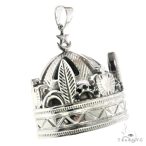 14K Gold Custom Made Onyx and Black Diamond Crown Pendant 66653 - Image 2