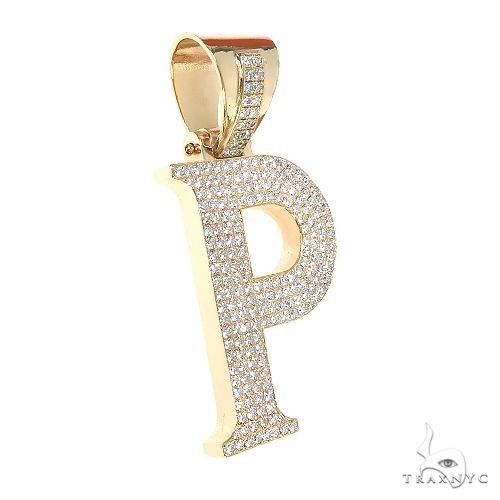 14K yellow gold 'P' pendant encrusted with small sparkling diamonds, men’s women's style