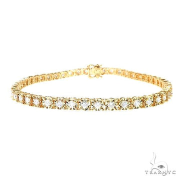 14K gold diamond bracelet with round-cut stones – front view showing full length and setting detail