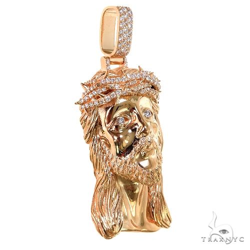 14K yellow gold Jesus pendant with diamond crown and detailed facial features