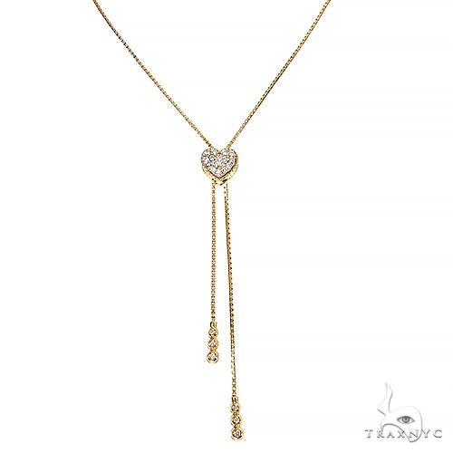 14K rose gold choker necklace with diamond heart pendant and adjustable chain ends