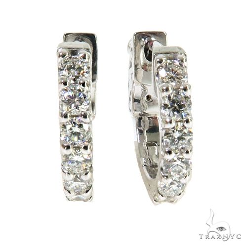 14K white gold hoop earrings with sparkling round-cut diamonds, elegant and refined design.
