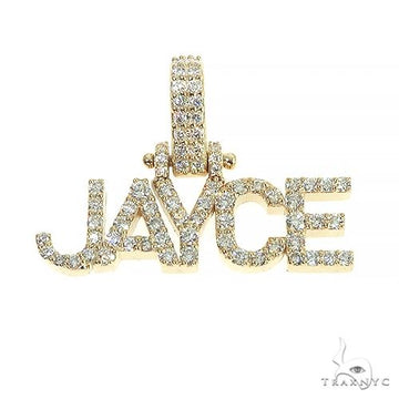 14K gold diamond name pendant with diamond-set custom lettering, front view