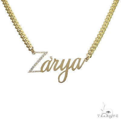 14K Gold Diamond Name Pendant With Miami Cuban Link Chain 66651 - Image 1