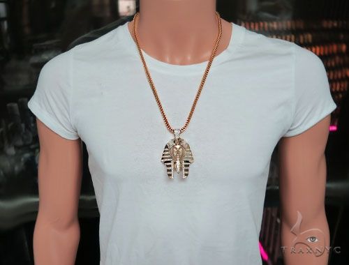 14K Gold King Tut Diamond Pendant Sandblasted Face, photo 16 of 16