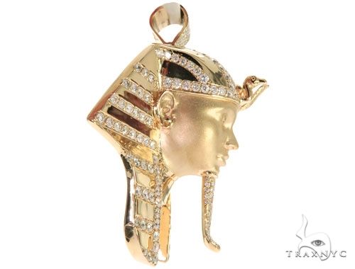 14K Gold King Tut Diamond Pendant Sandblasted Face, photo 4 of 16