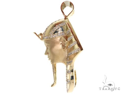 14K Gold King Tut Diamond Pendant Sandblasted Face, photo 7 of 16