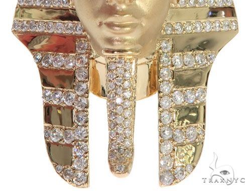 14K Gold King Tut Diamond Pendant Sandblasted Face, photo 9 of 16